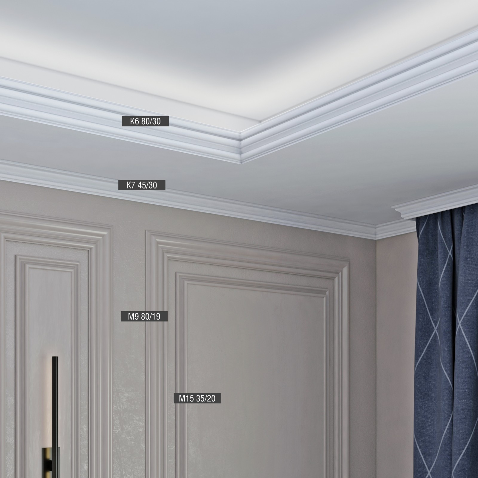 Карниз потолочный К6 Bello Deco 80мм×30мм×2м